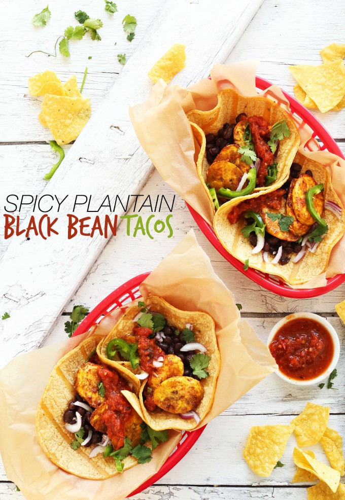Spicy Plantain Black Bean Tacos! A 30 minute #plantbased meal that's so delicious and satisfying! #vegan #glutenfree #tacos #recipe #dinner #minimalistbaker